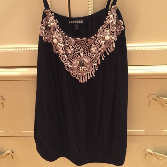 Express Tops - Express black bubble tank top w/ nautical crochet